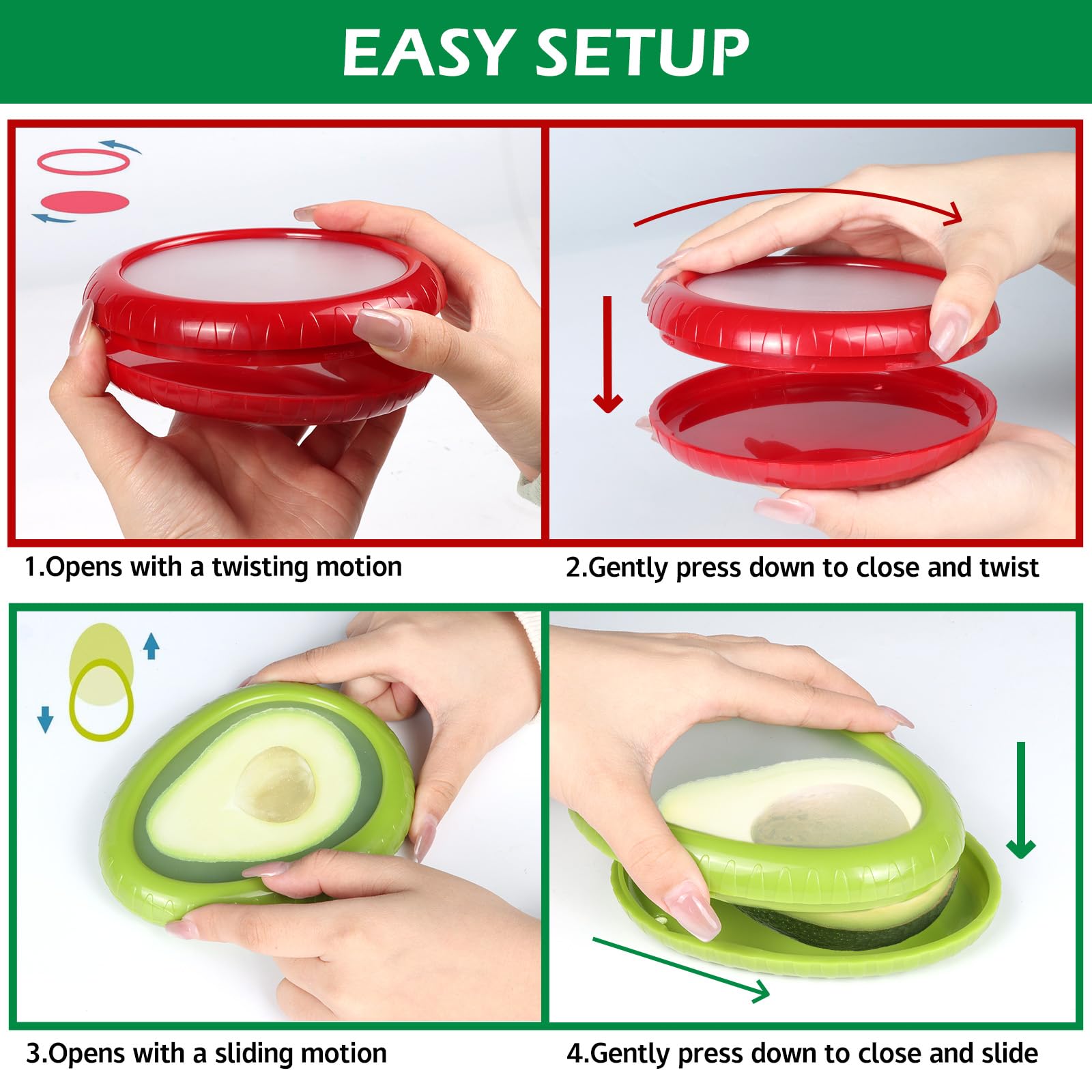 Baokua Avocado Saver And Tomato Holder - Set Of 4 Preventing Food Flavor Skewering Reusable Storage Containers For Fridge -Ideal